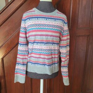 Gap Womens Multicolor Fair Isle Sweater Crewneck Long Sleeve Size L Cotton Blend